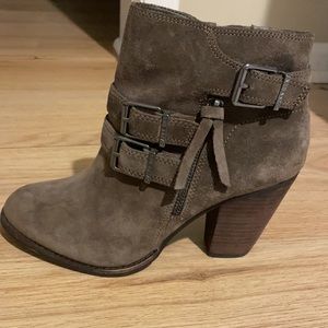 Olive green buckle ankle boots
